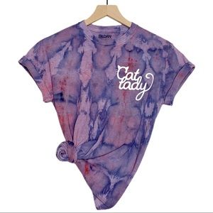 T-SHIRT Tie Dye Cat Lady Purple Blue Red Small